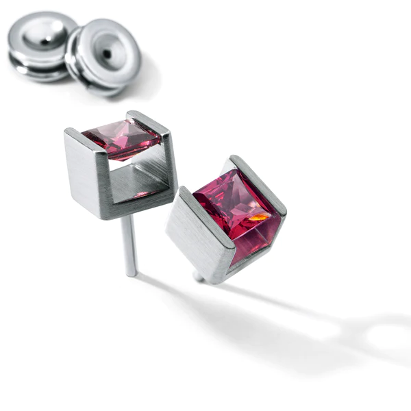 Ohrstecker CUBE | Rhodolith | Edelstahl