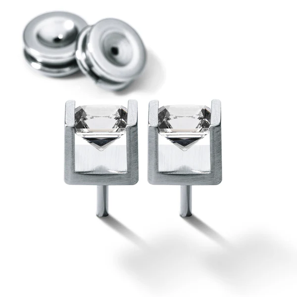 Ohrstecker CUBE | Topas weiss  | Edelstahl